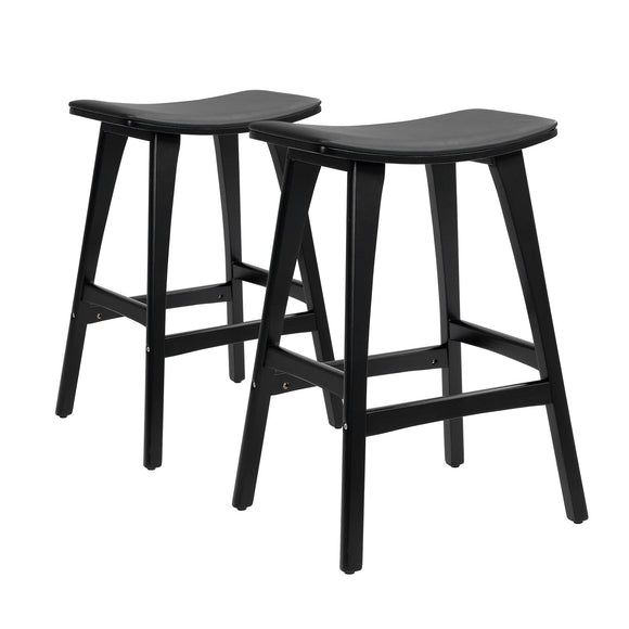 NNEDSZ 2X Wooden Bar Stool Padded PU Leather Dining Chair KANSO 65cm BLACK