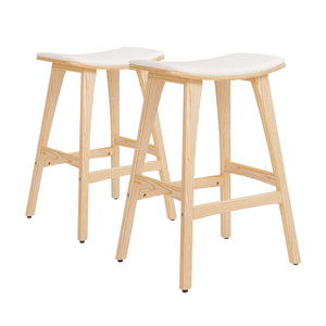 NNEDSZ 2X Wooden Bar Stool Padded Fabric Dining Chair KANSO 65cm BEIGE