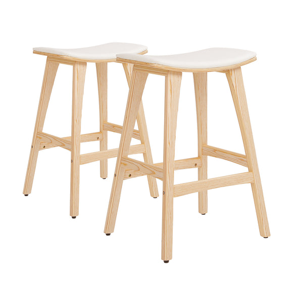 NNEDSZ 2X Wooden Bar Stool Padded Fabric Dining Chair KANSO 65cm BEIGE
