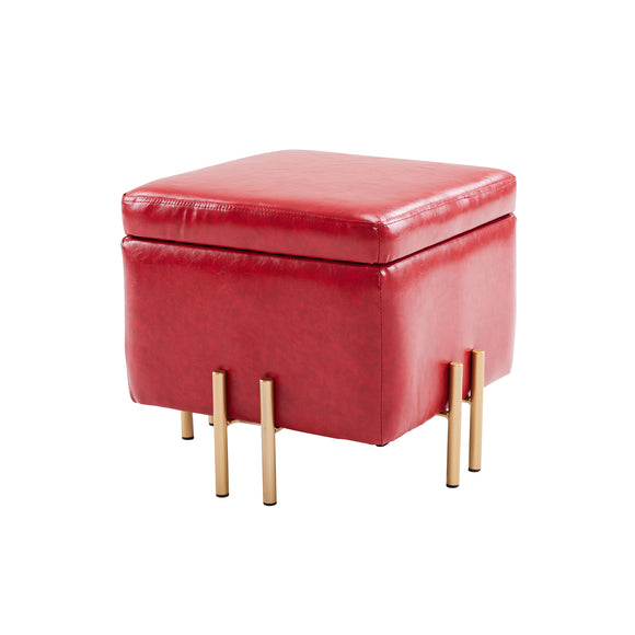NNEDSZ Storage Ottoman Foot Stool Cube Tuffet Seat 45cm PU Leather RED