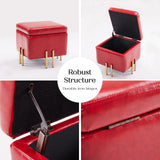 NNEDSZ Storage Ottoman Foot Stool Cube Tuffet Seat 45cm PU Leather RED