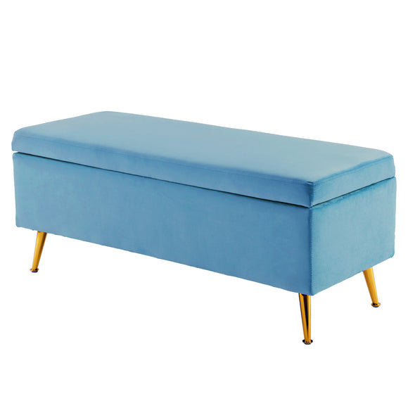 NNEDSZ Storage Ottoman Stool Bench Seat 110cm Velvet OCEAN BLUE