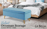 NNEDSZ Storage Ottoman Stool Bench Seat 110cm Velvet OCEAN BLUE