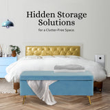 NNEDSZ Storage Ottoman Stool Bench Seat 110cm Velvet OCEAN BLUE