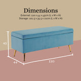 NNEDSZ Storage Ottoman Stool Bench Seat 110cm Velvet OCEAN BLUE