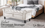 NNEDSZ Storage Ottoman Stool Arm Bench Seat 132cm Velvet BEIGE