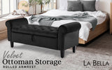 NNEDSZ Storage Ottoman Stool Arm Bench Seat 132cm Velvet BLACK