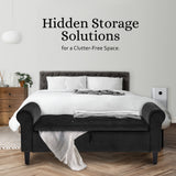 NNEDSZ Storage Ottoman Stool Arm Bench Seat 132cm Velvet BLACK