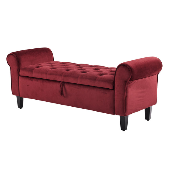 NNEDSZ Storage Ottoman Stool Arm Bench Seat 132cm Velvet RED