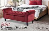 NNEDSZ Storage Ottoman Stool Arm Bench Seat 132cm Velvet RED