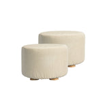 NNEDSZ 2X Fabric Ottoman Round Wooden Leg Foot Stool - BEIGE