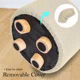 NNEDSZ 2X Fabric Ottoman Round Wooden Leg Foot Stool - BEIGE