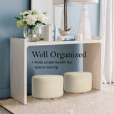 NNEDSZ 2X Fabric Ottoman Round Wooden Leg Foot Stool - BEIGE