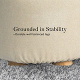 NNEDSZ 2X Fabric Ottoman Round Wooden Leg Foot Stool - BEIGE