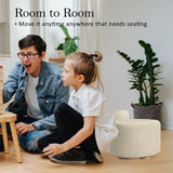 NNEDSZ 2X Fabric Ottoman Round Wooden Leg Foot Stool - BEIGE