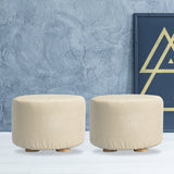 NNEDSZ 2X Fabric Ottoman Round Wooden Leg Foot Stool - BEIGE
