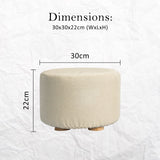 NNEDSZ 2X Fabric Ottoman Round Wooden Leg Foot Stool - BEIGE