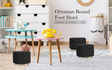 NNEDSZ 2X Fabric Ottoman Round Wooden Leg Foot Stool - BLACK