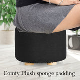 NNEDSZ 2X Fabric Ottoman Round Wooden Leg Foot Stool - BLACK