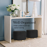 NNEDSZ 2X Fabric Ottoman Round Wooden Leg Foot Stool - BLACK