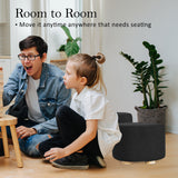 NNEDSZ 2X Fabric Ottoman Round Wooden Leg Foot Stool - BLACK