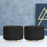 NNEDSZ 2X Fabric Ottoman Round Wooden Leg Foot Stool - BLACK