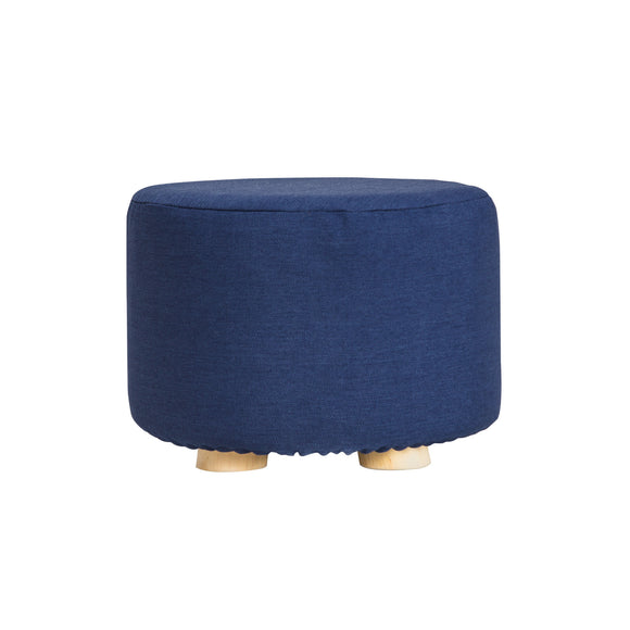 NNEDSZ Fabric Ottoman Round Wooden Leg Foot Stool - DARK BLUE