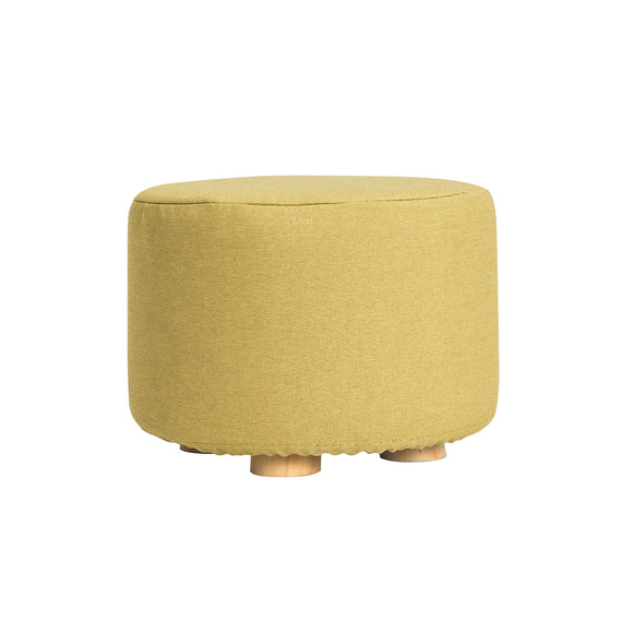 NNEDSZ Fabric Ottoman Round Wooden Leg Foot Stool - MUSTARD YELLOW