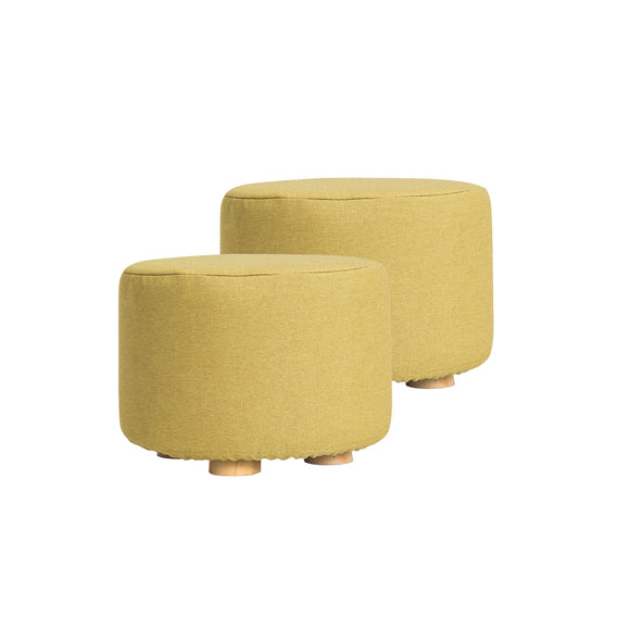 NNEDSZ 2X Fabric Ottoman Round Wooden Leg Foot Stool - Mustard Yellow
