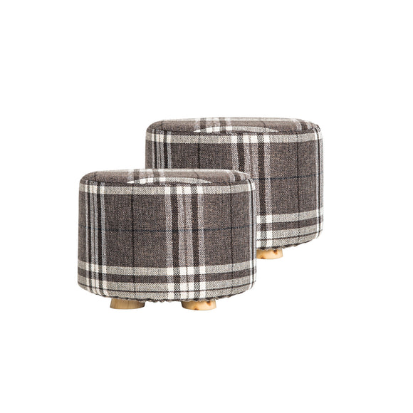 NNEDSZ 2X Fabric Ottoman Round Wooden Leg Foot Stool - LATTICE