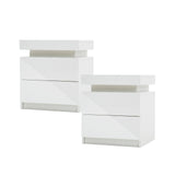 NNEDSZ 2X Bedside Table 2 Drawers RGB LED Bedroom Cabinet Nightstand Gloss WHITE