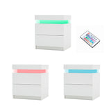 NNEDSZ 2X Bedside Table 2 Drawers RGB LED Bedroom Cabinet Nightstand Gloss WHITE