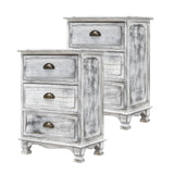 NNEDSZ 2X Bedside Table 3 Drawer Vintage Side Table Storage Cabinet Bedroom CLARA GREY