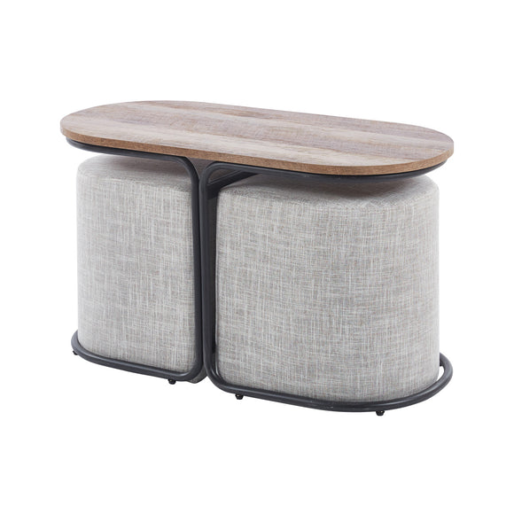 NNEDSZ 3 Piece Set Coffee Table & Ottoman Wood Side End Table Industrial - CREAM GREY