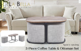 NNEDSZ 3 Piece Set Coffee Table & Ottoman Wood Side End Table Industrial - CREAM GREY