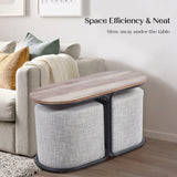 NNEDSZ 3 Piece Set Coffee Table & Ottoman Wood Side End Table Industrial - CREAM GREY