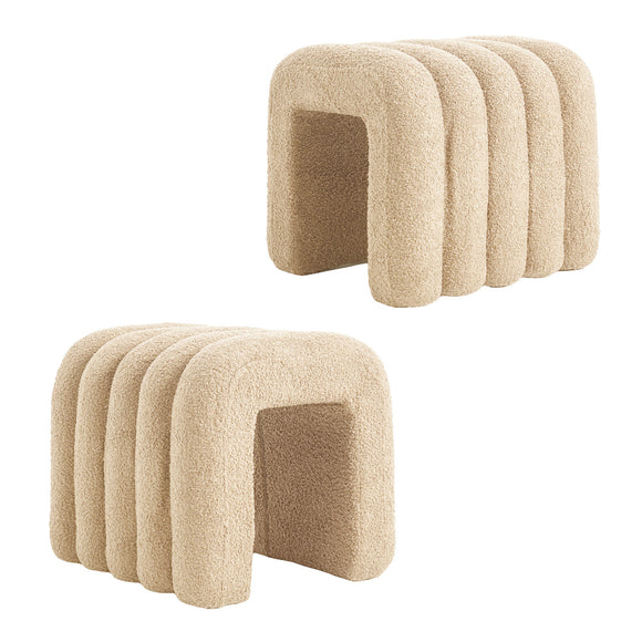 NNEDSZ 2X Ridge Arch Ottoman Stool Teddy Fleece Fabric Foot Rest 45cm BEIGE