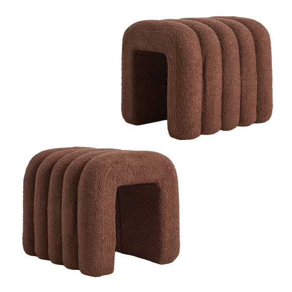NNEDSZ 2X Ridge Arch Ottoman Stool Teddy Fleece Fabric Foot Rest 45cm BROWN