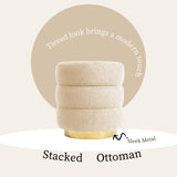 NNEDSZ 2X Round Stacked Ottoman Stool Teddy Fleece Fabric Foot Rest 38cm BEIGE