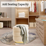 NNEDSZ 2X Round Stacked Ottoman Stool Teddy Fleece Fabric Foot Rest 38cm BEIGE