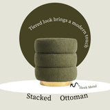 NNEDSZ Round Stacked Ottoman Stool Teddy Fleece Fabric Foot Rest 38cm GREEN