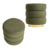 NNEDSZ 2X Round Stacked Ottoman Stool Teddy Fleece Fabric Foot Rest 38cm GREEN