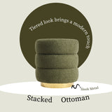 NNEDSZ 2X Round Stacked Ottoman Stool Teddy Fleece Fabric Foot Rest 38cm GREEN