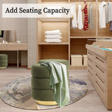 NNEDSZ 2X Round Stacked Ottoman Stool Teddy Fleece Fabric Foot Rest 38cm GREEN