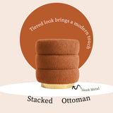NNEDSZ 2X Round Stacked Ottoman Stool Teddy Fleece Fabric Foot Rest 38cm ORANGE
