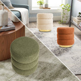 NNEDSZ 2X Round Stacked Ottoman Stool Teddy Fleece Fabric Foot Rest 38cm ORANGE