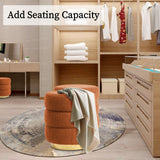 NNEDSZ 2X Round Stacked Ottoman Stool Teddy Fleece Fabric Foot Rest 38cm ORANGE