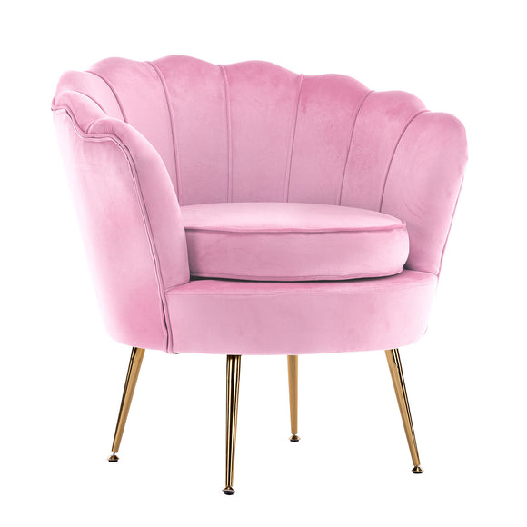 NNEDSZ Armchair Padded Lounge Chair Accent Velvet Shell Scallop PINK
