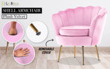 NNEDSZ Armchair Padded Lounge Chair Accent Velvet Shell Scallop PINK