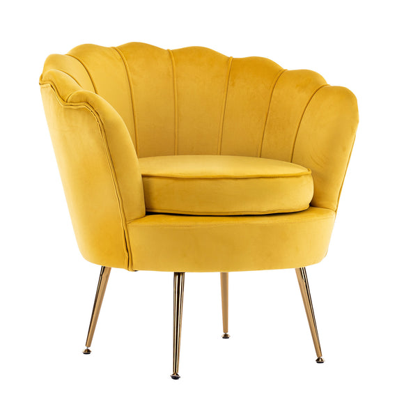 NNEDSZ Armchair Padded Lounge Chair Accent Velvet Shell Scallop YELLOW